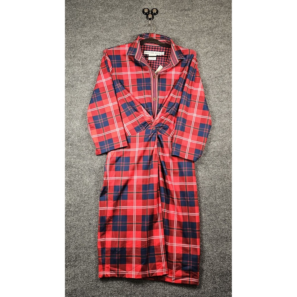 Gretchen Scott Twist & Shout Dress in Middleton Plaid Red Size 18 Diva Collared - Picture 4 of 8